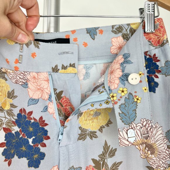 Sz 00- Smythe Mid-Rise Cropped Length Baby Blue Floral Flood Trouser Pants - Picture 12 of 15